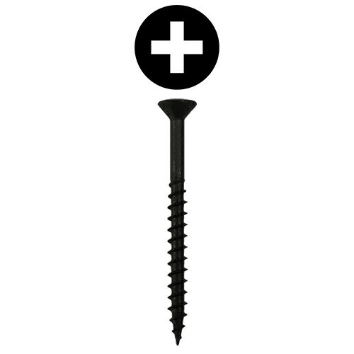 #8 x 1-5/8" Flat Head Assembly Screws, Phillips Drive Coarse Thread and Sharp Point, Black, Box of Hundred by Quickscrews
