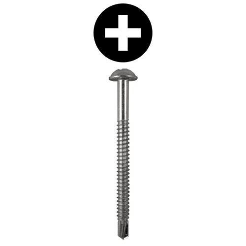 #14 x 3" Round Washer Head Installation Screws, Phillips Drive Partial Thread and SDS-Metal Self-Drilling Point, Zinc, Box of Thousand by Quickscrews