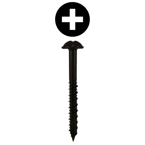 #14 x 3" Round Washer Head Installation Screws, Phillips Drive Hi-Low Thread and Sharp Point, Black, Box of Hundred by Quickscrews