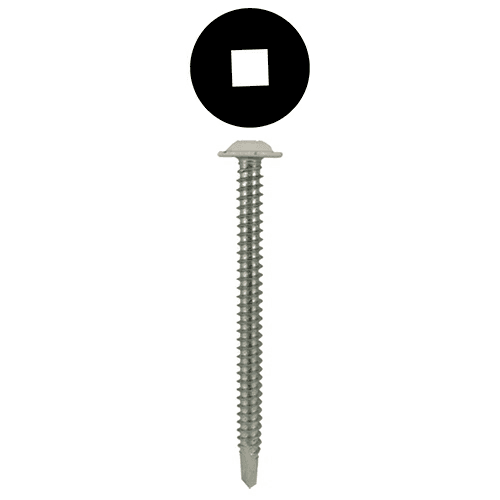#10 x 2-1/2" Round Washer Head Installation Screws, Square Drive Full Thread and SDS-Metal Self-Drilling Point, Zinc - White Head, Box of 2 Thousand by Quickscrews