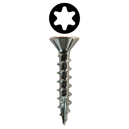 #8 x 1" Flat Head Assembly Screws, Torx Drive Coarse Thread with Nibs and Type 17 Auger Point, Zinc, Box of 10 Thousand by Quickscrews