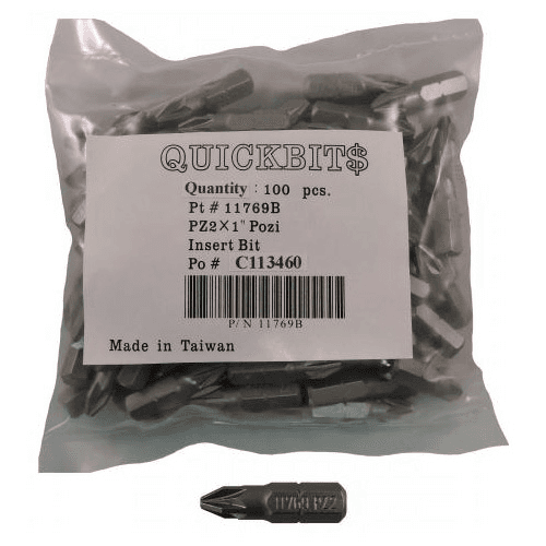 #2 x 1" Pozi Drive Insert Bit (100/Pack)