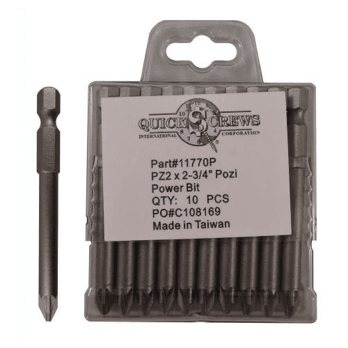 #2 x 2-3/4" Pozi Drive Power Bit (10/Box)