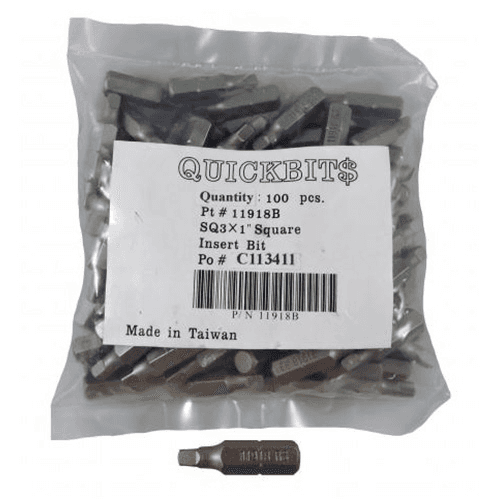 #3 x 1" Square Drive Insert Bit (100/Pack)