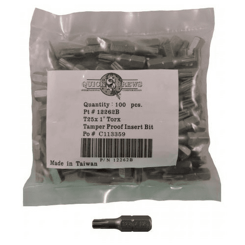 T27 x 1" Torx Tamper Proof Drive Insert Bit (100/Pack)