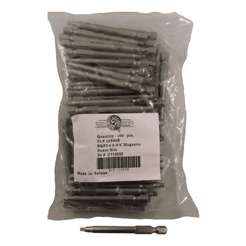 #2 x 2-3/4" Square Drive Magnetic Power Bit (100/Pack)