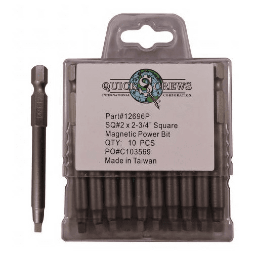 #2 x 2-3/4" Square Drive Magnetic Power Bit (10/Box)