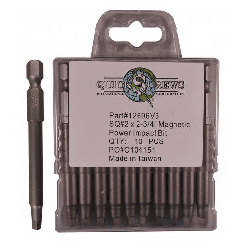 #2 x 2-3/4" Square Drive Magnetic Power Impact Bit (10/Pack)