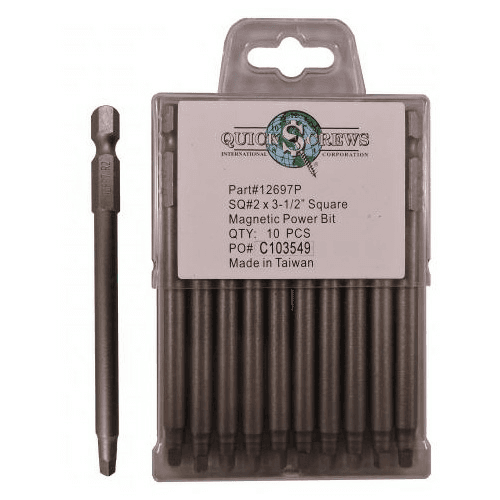 #2 x 3-1/2" Square Drive Magnetic Power Bit (10/Box)