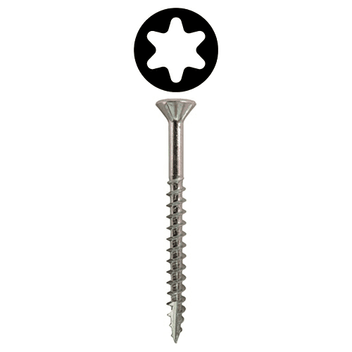 #10 x 3-1/2" Flat Head Assembly Screws, Torx Drive Coarse Thread with Nibs and Type 17 Auger Point, Zinc, Box of Fifty by Quickscrews