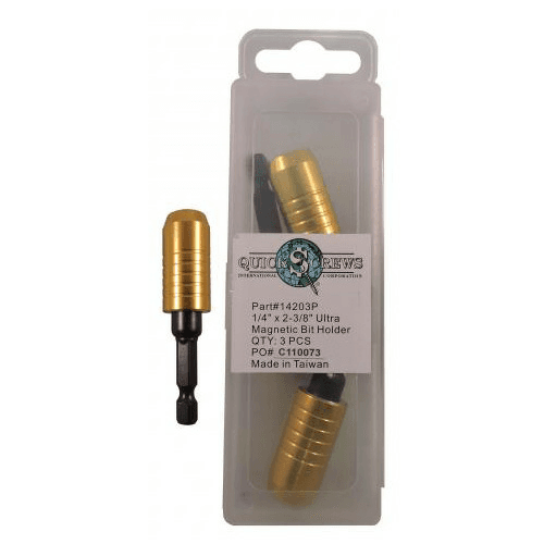 3" Stainless Steel Ultra Magnetic Bit Holder, Gold, 1/4" Shank (3/Box)