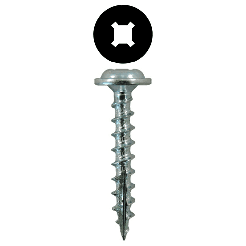 #7 x 1" Round Washer Head Compact Hinge Screws, Square/Phillips Drive Coarse Thread and Type 17 Auger Point, Zinc, Box of Hundred by Quickscrews