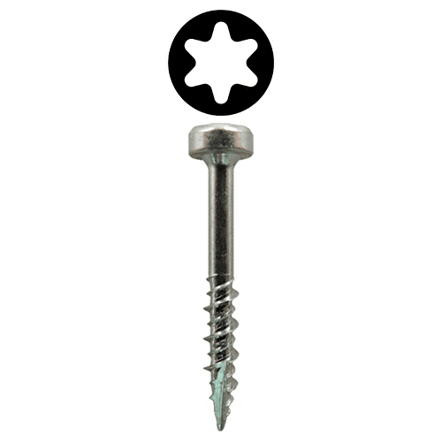 #7 x 1-1/4" Modified Pan Head Face Frame/Pocket-Hole Screws, Torx Drive Hi-Low Thread and Type 17 Auger Point, Zinc, Box of 8 Thousand by Quickscrews