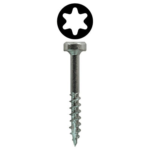 #7 x 1-1/4" Modified Pan Head Face Frame/Pocket-Hole Screws, Torx Drive Hi-Low Thread and Type 17 Auger Point, Zinc, Box of Hundred by Quickscrews