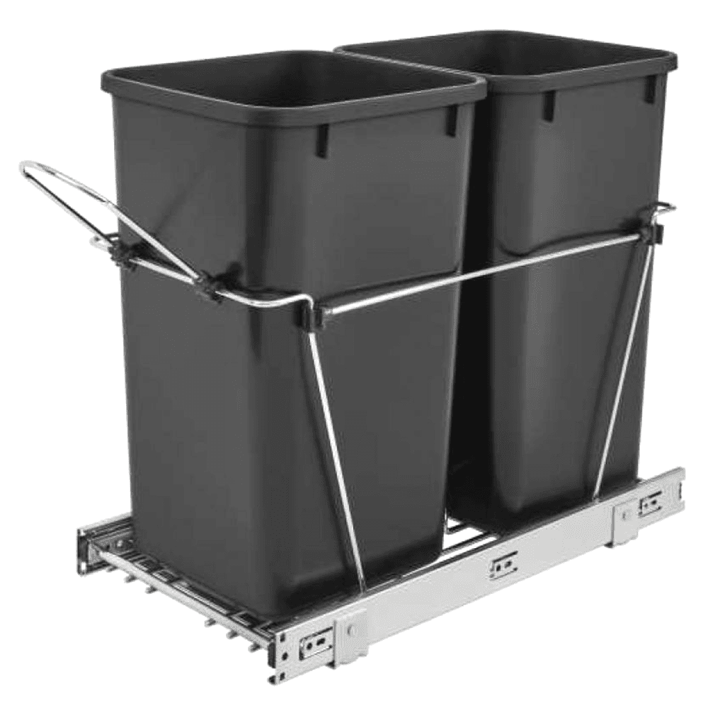 Double 27 QT Bottom-Mount Waste Container Pullout, Full-Extension, Black