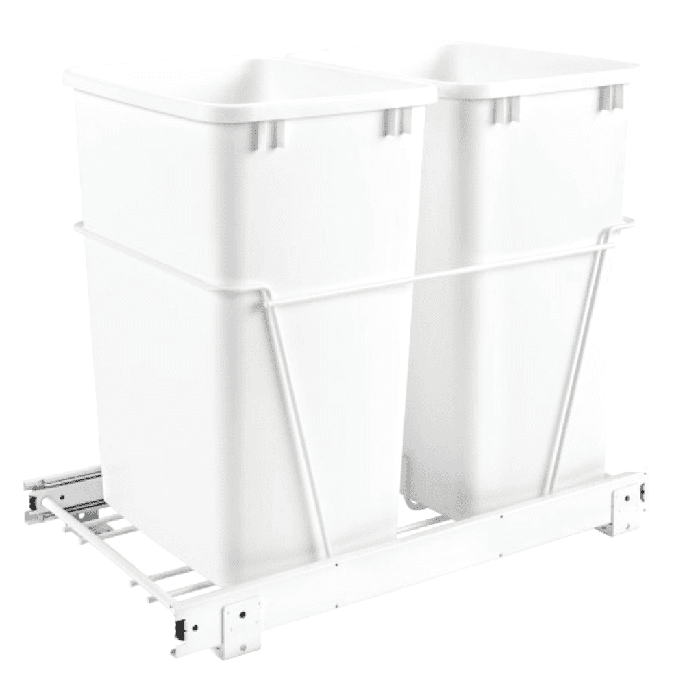 Double 35 QT Bottom-Mount Waste Container Pullout, Full-Extension for 14-1/2" Cabinet Opening, White