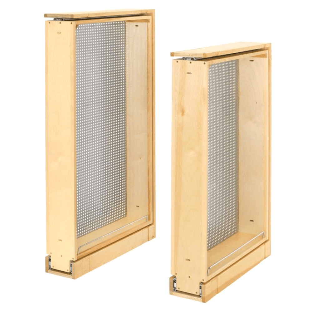 6" Tall Filler Pullout Organizer with Left Hand Stainless Steel Panel, Wood