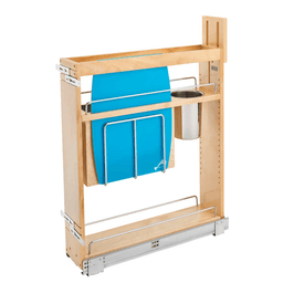 5" Pullout Wood Base Cabinet Organizer with Knife Block, Utensil Bins and BLUMOTION Soft-Close Slides