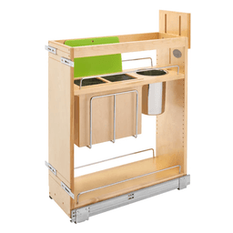 8" Pullout Wood Base Cabinet Organizer with Knife Block, Utensil Bins and BLUMOTION Soft-Close Slides