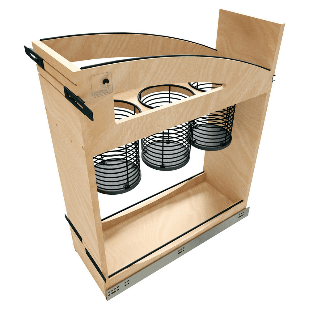 8" Craftsman Utensil Pullout Organizer with Black Accents for 12" Base Cabinets, Light Brown