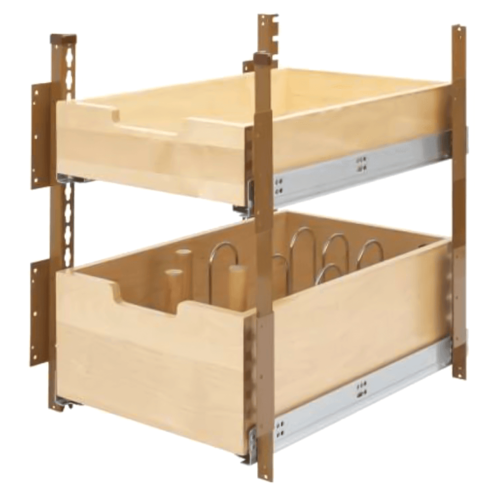 14-3/4" 2-Tier Pilaster Drawer System Set with BLUMOTION Soft-Closing, Wood