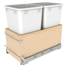 Double 27 QT Bottom Mount Waste Container Pullout with BLUM Soft-Close Slide, White