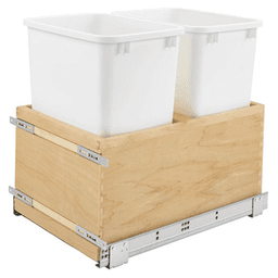 Double 35 QT Bottom Mount Waste Container Pullout, Soft-Closing for 14-1/2" Cabinet Opening, White