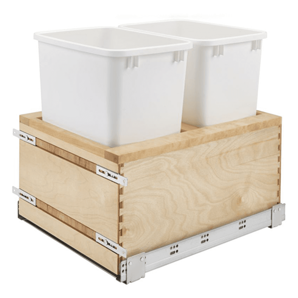 Double 35 QT Bottom Mount Waste Container Pullout, Soft-Closing for 17-1/2" Cabinet Opening, White