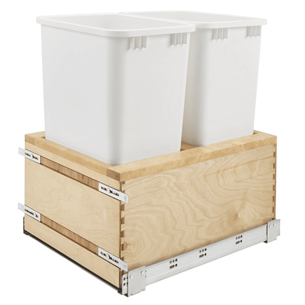 Double 50 QT Bottom Mount Waste Container Pullout, Soft-Closing for 17-1/2" Cabinet Opening, White