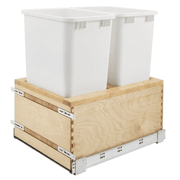 Double 50 QT Bottom Mount Waste Container Pullout, Soft-Closing for 17-1/2" Cabinet Opening, White
