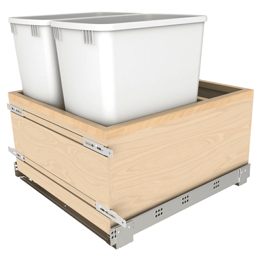 Double 32 QT Bottom Mount Waste Container Pullout with BLUM Soft-Close Slide, White