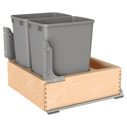 Double 32 QT Bottom Mount Waste Container Pullout with Rev-A-Motion for 20-31/32" Cabinet Opening, Clear Polyurethane