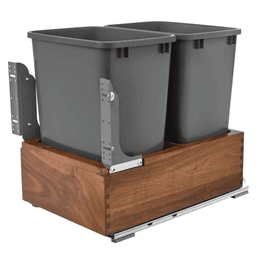 Double 35 QT Bottom-Mount Waste Container Pullout, Soft-Closing for 15" Cabinet Opening, Walnut