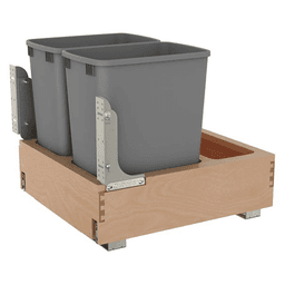 Double 32 QT Bottom Mount Waste Container Pullout with Rev-A-Motion, Soft-Closing, Clear Polyurethane