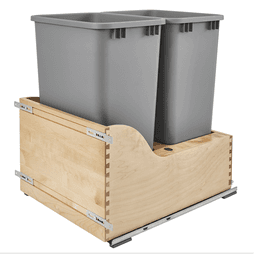 Double 50 QT Door-Mount Waste Container Pullout, TANDEM Soft-Closing, Silver