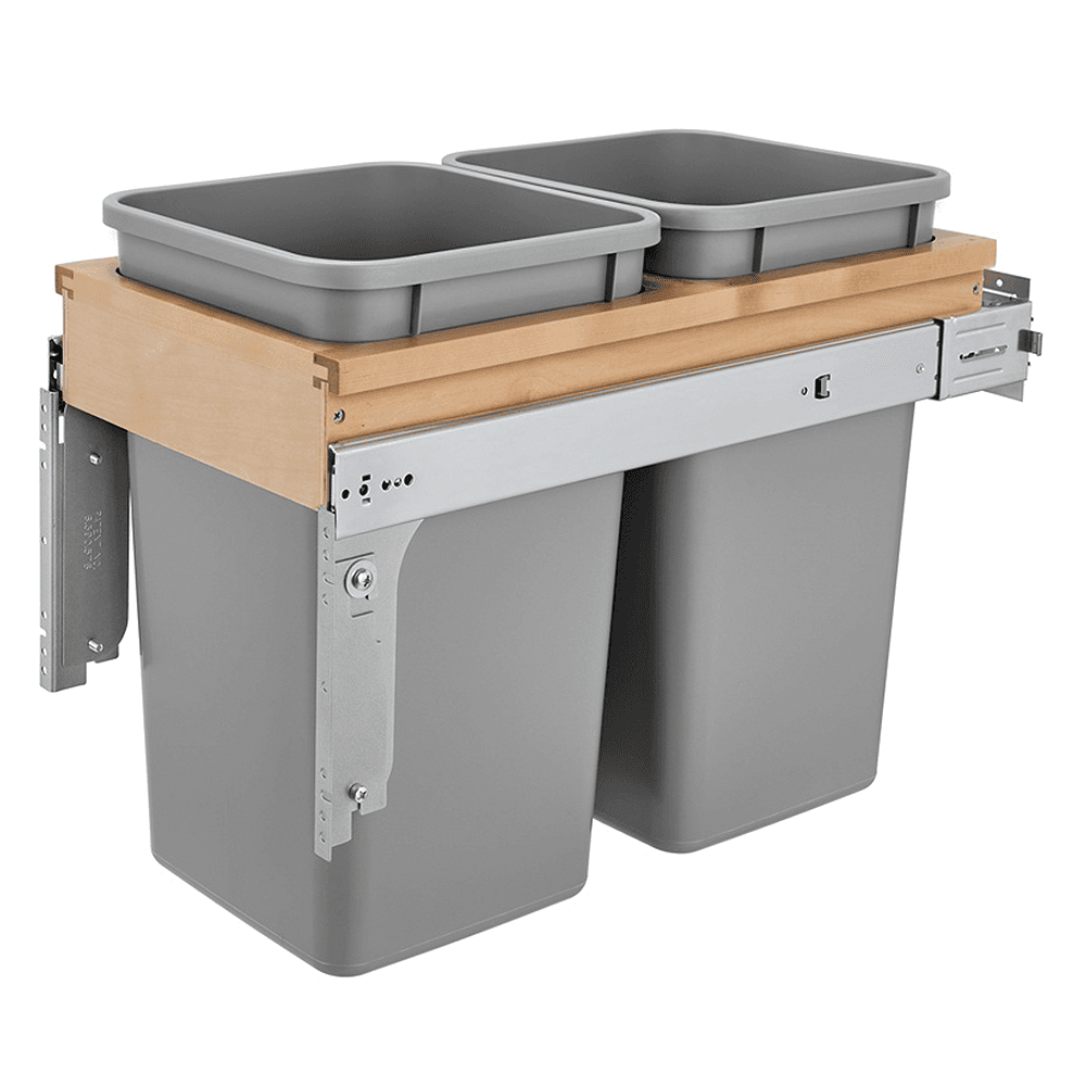 Double 27 QT Top-Mount Waste Container Pullout with 1-1/2" Face Frame and Soft-Closing, Natural/Metallic Silver, 17-3/4" Height