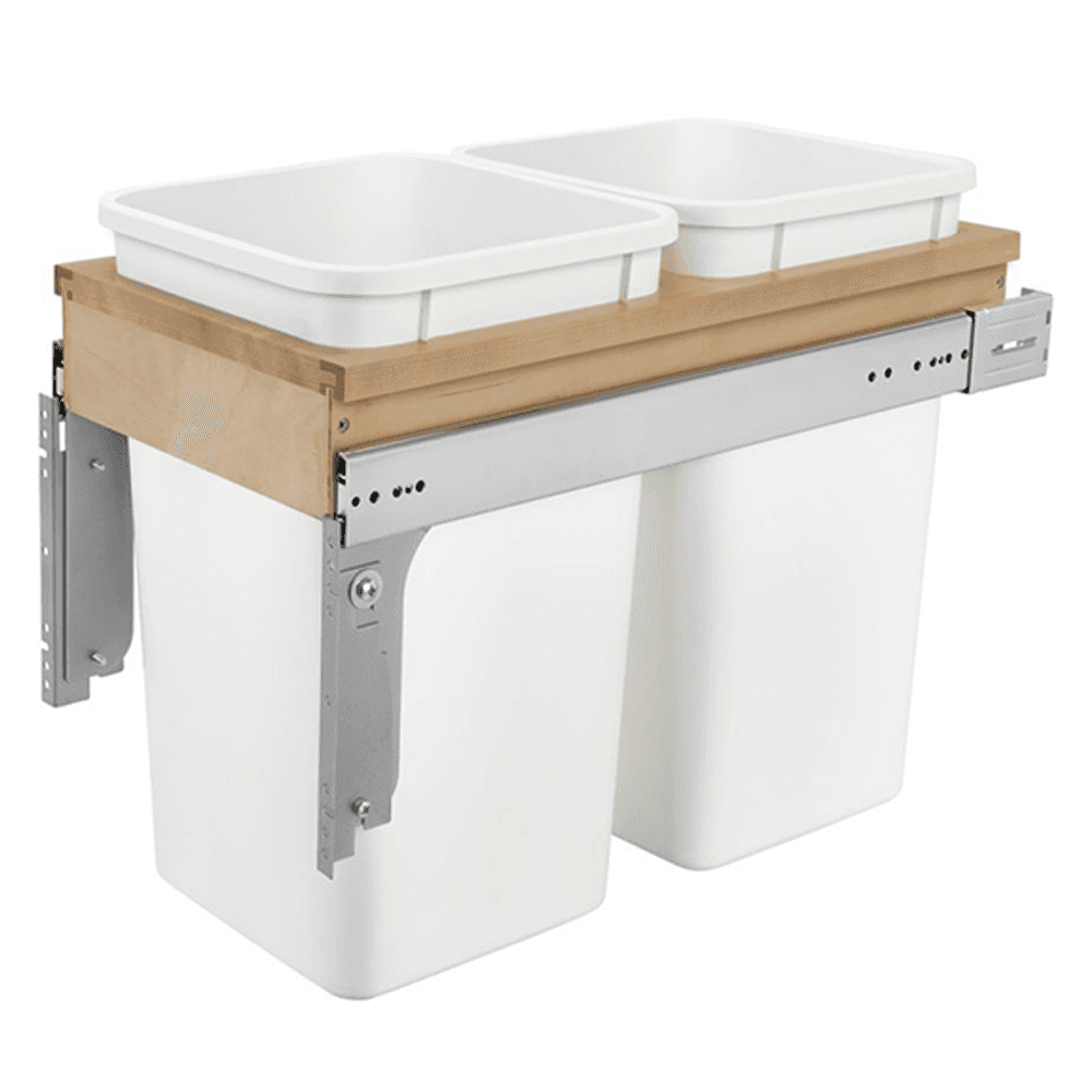 Double 27 QT Top-Mount Waste Container Pullout with 1-5/8" Face Frame for 11-3/4" Cabinet Opening, White