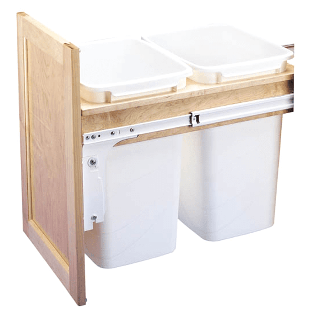 Double 27 QT Top-Mount Waste Container Pullout with Wood Frameless for 13-1/2" Cabinet Opening, White