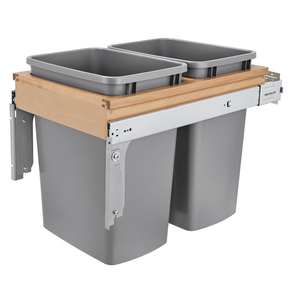 Double 50 QT Top-Mount Waste Container Pullout, Soft-Closing, Metallic Silver