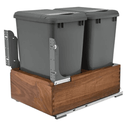Double 50 QT Bottom-Mount Waste Container Pullout, Soft-Closing for 15" Cabinet Opening, Walnut