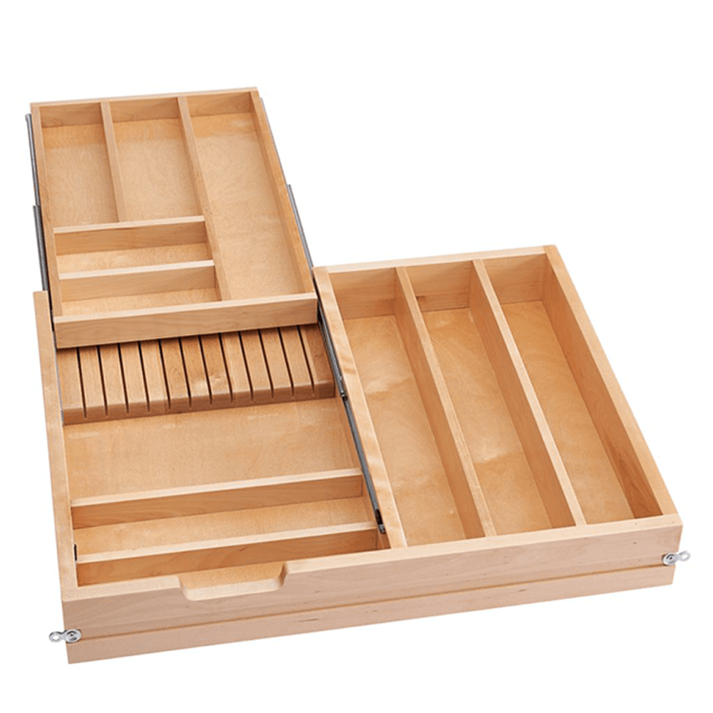 4WTCD 27" 11-Conmpartment/1 Knife Block Two Tiered Cutlery Drawer with BLUMOTION Soft-Close, Semi-Gloss
