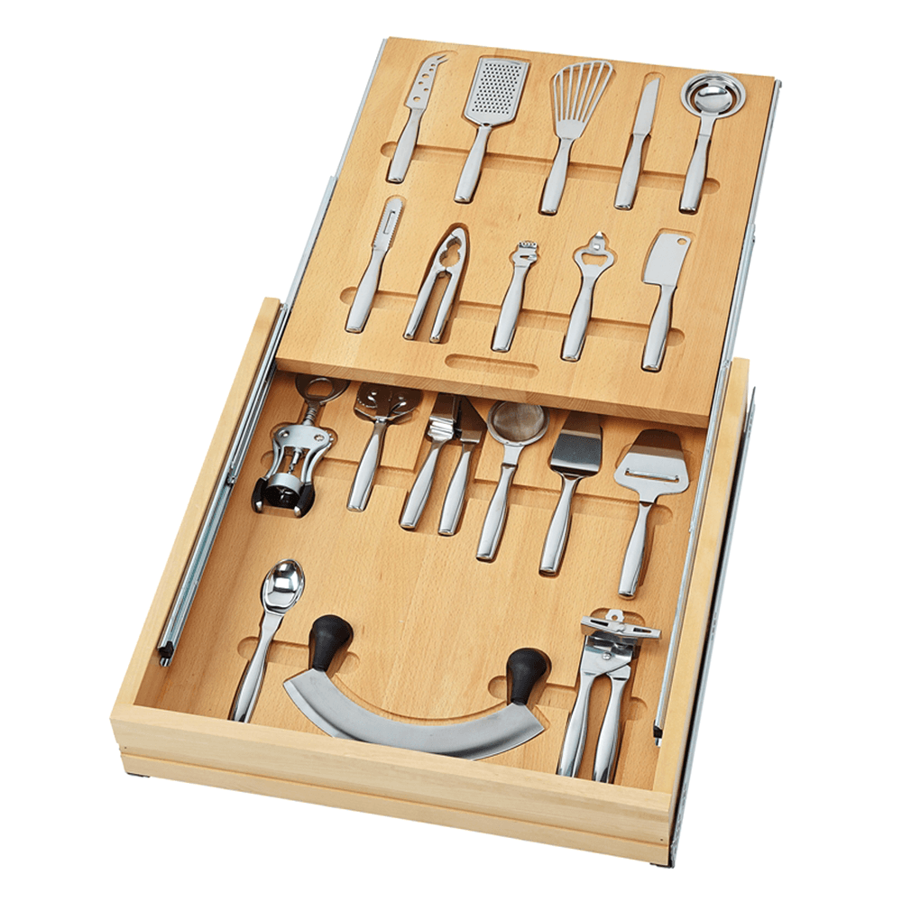 20-1/2" Two-Tiered Utensil Drawer with BLUMTION Soft-Closing, Natural
