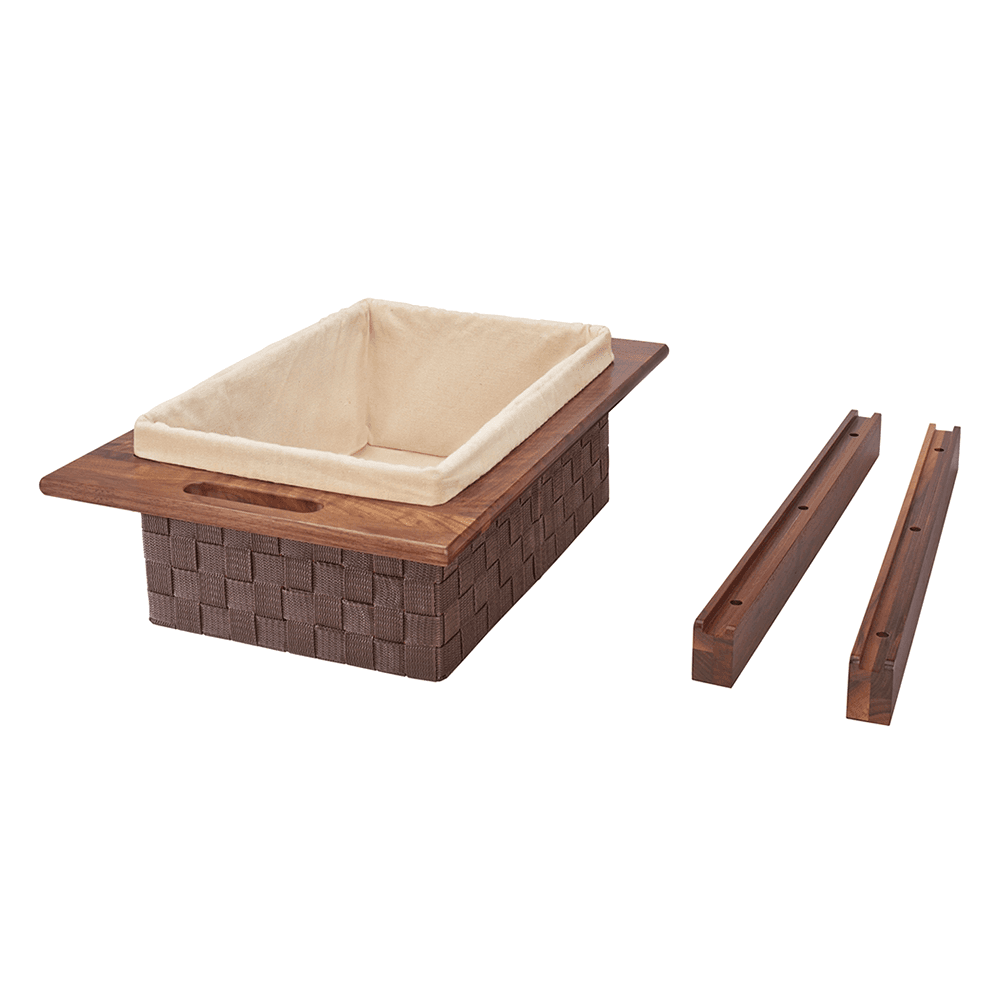 15-3/8" 2-Tier Woven Basket with Rails Sink & Base Accessories, Walnut