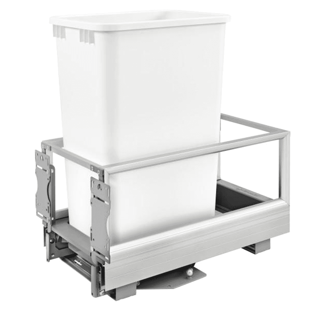 Single 50 QT Bottom-Mount Waste Container Pullout, Rev-A-Motion Soft-Closing, White, 12-1/8" Width