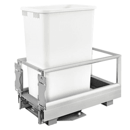 Single 50 QT Bottom-Mount Waste Container Pullout, Rev-A-Motion Soft-Closing, White, 12-1/8" Width