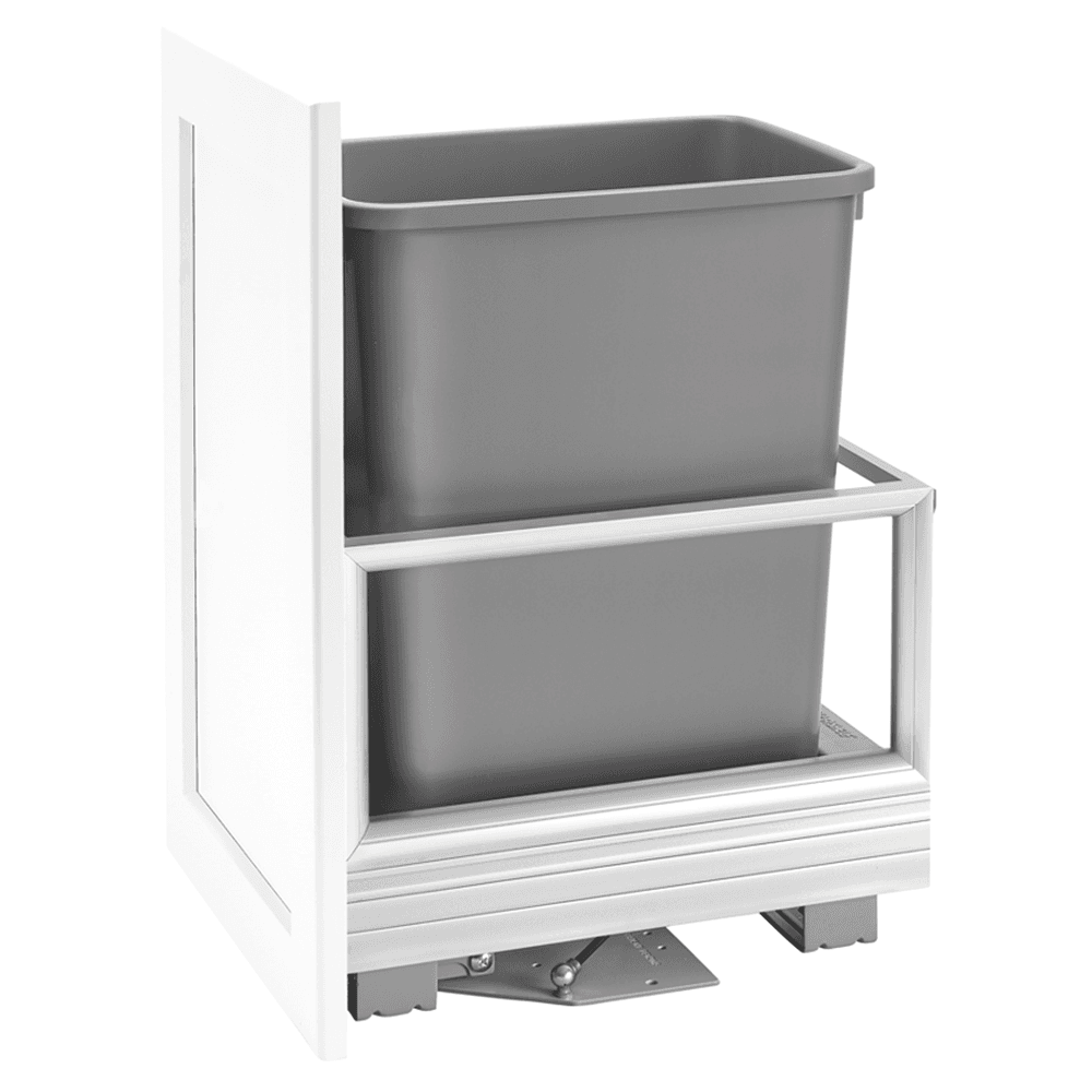 Single 35 QT Bottom-Mount Waste Container Pullout with Reduced Depth, Silver