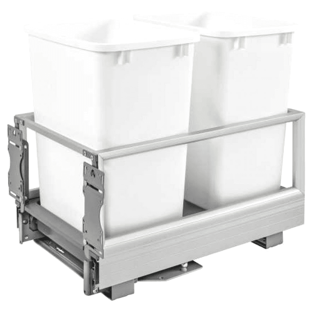 Double 35 QT Bottom-Mount Waste Container Pullout with Rev-A-Motion, White