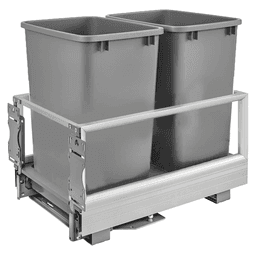 Double 35 QT Bottom-Mount Waste Container Pullout with Rev-A-Motion, Silver