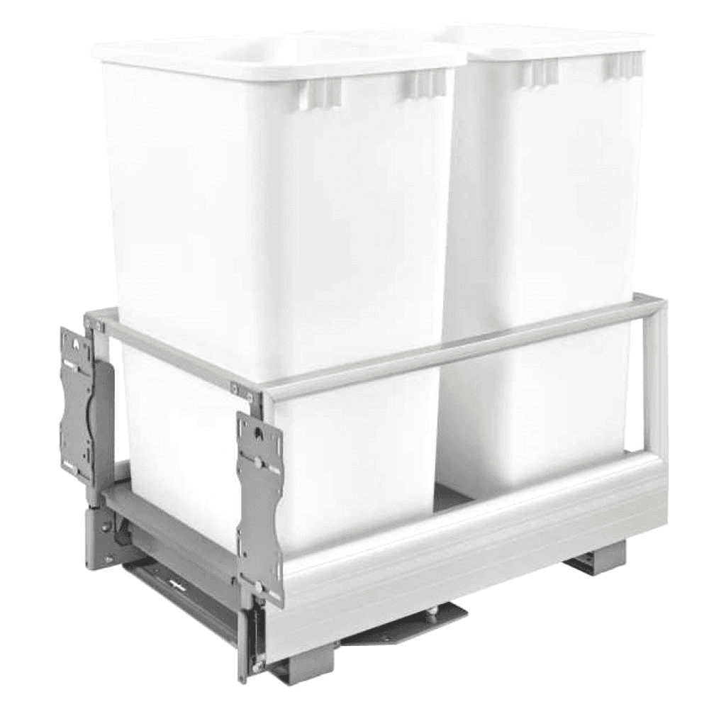 Double 50 QT Bottom-Mount Waste Container Pullout with Rev-A-Motion, White