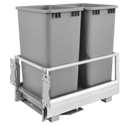 Double 50 QT Bottom-Mount Waste Container Pullout with Rev-A-Motion, Silver